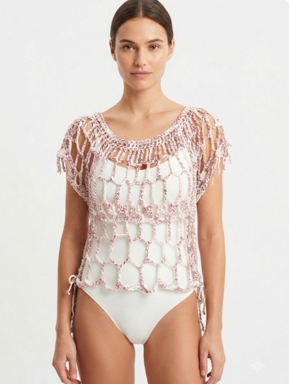 Handmade Crochet Open Work Top One Of A Kind Shaded Crimson 100% Cotton Versatil - Picture 3 of 16